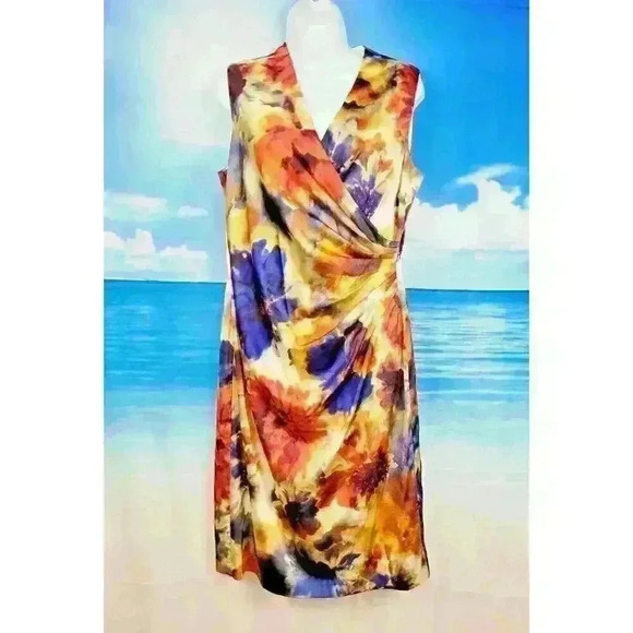 MULTI COLOR Womans FLORAL Dress Fitted LINED Back Zip SILK size 8-10 Med - Picture 3 of 5